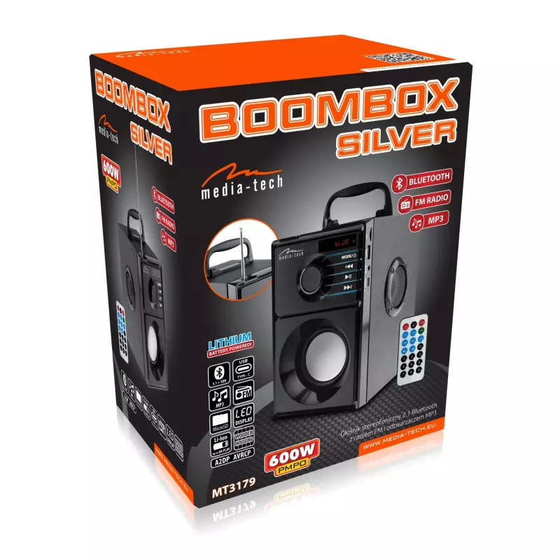Prenosný reproduktor MEDIA-TECH MT3179, 20 W (RMS 15 W), Bluetooth 5.1, FM, MicroSD, USB, AUX, Li-Ion, 6 h, drevené puzdro