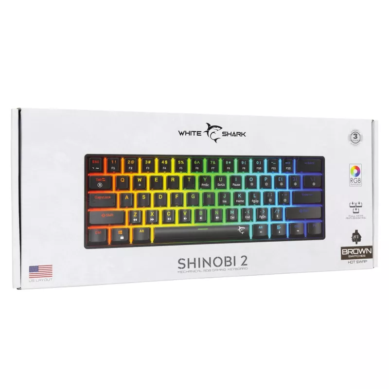Mechanická klávesnica White Shark Shinobi-2 čierna US-layout s Brown-Switches