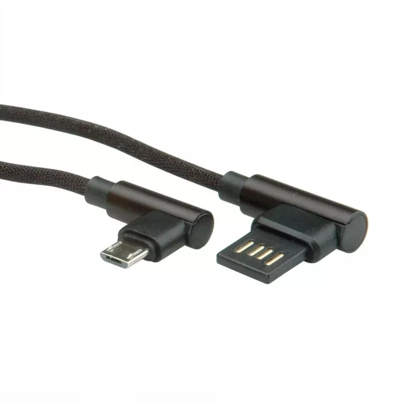 ROLINE USB 2.0 kábel, zahnutý, Type-A obojstranný - Micro B, ST/ST, čierny, 0,8 m (11.02.8720)