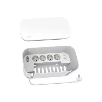 LogiLink predlžovacia zásuvka LPS281U 4 bezpečnostné zásuvky 2 USB-A 1 USB-C biela