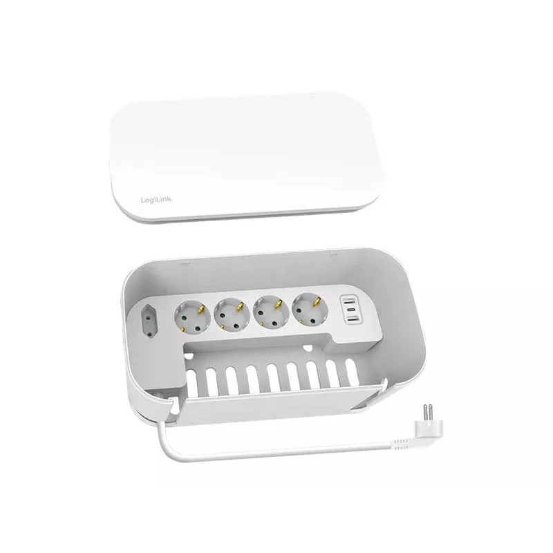 LogiLink predlžovacia zásuvka LPS281U 4 bezpečnostné zásuvky 2 USB-A 1 USB-C biela