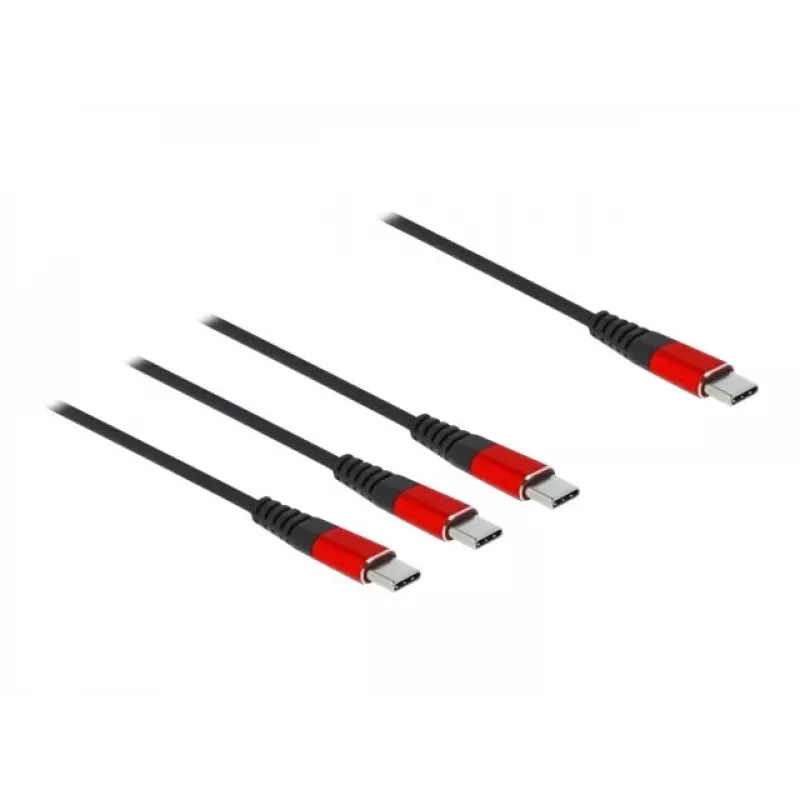 USB nabíjací kábel DeLOCK 3 v 1 USB Type-C na 3 x USB Type-C 1 m čierny/červený