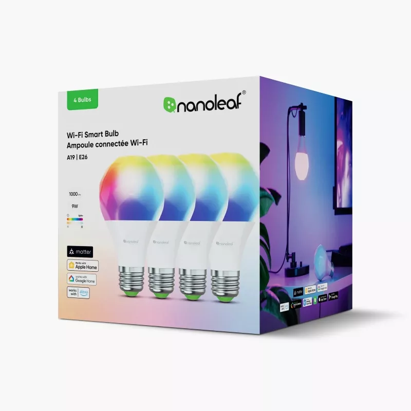 Nanoleaf Essentials Matter Smart A60 LED žiarovka, E27, 9 W, 900 lm, 2700-6500 K RGBCW, balenie 4 ks