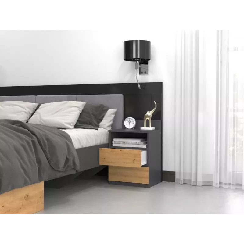Top E Shop M1 ANTRACYT/ARTISAN nočný stolík, 2 zásuvky, dub