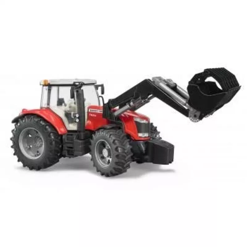 Hračkársky traktor BRUDER Massey Ferguson 7624 s čelným nakladačom, červený, pre deti od 3 rokov