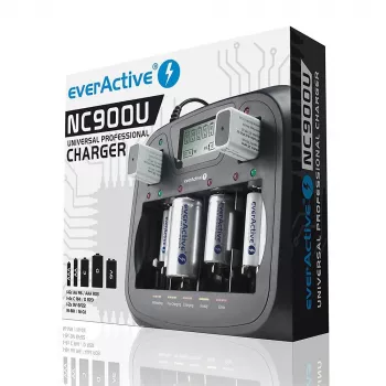 Nabíjačka batérií everActive NC-900U Universal DC — nabíja AA, AAA, C, D, 9V, až 6 článkov, čierna