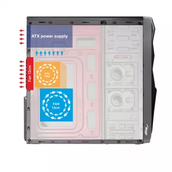 Akyga AK939BL Midi-Tower PC skriňa, ATX / Micro-ATX / Mini-ITX, 2x USB 2.0, bez napájacieho zdroja, čierna