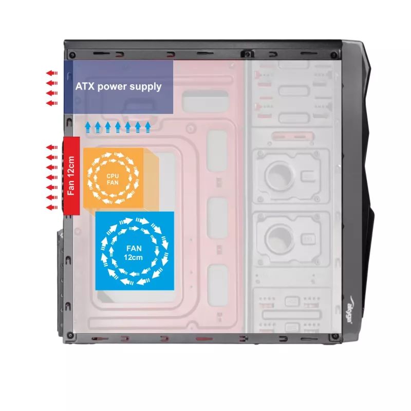 Akyga AK939BL Midi-Tower PC skriňa, ATX / Micro-ATX / Mini-ITX, 2x USB 2.0, bez napájacieho zdroja, čierna
