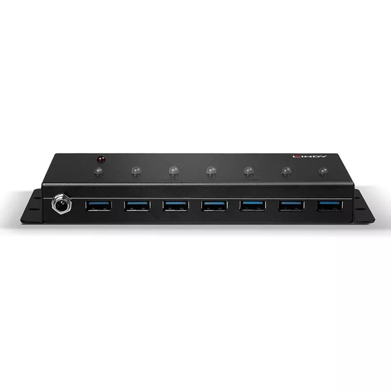 Lindy 7 portový USB 3.0 kovový hub, USB 3.2 Gen 1 (3.1 Gen 1) Type-A, 5000 Mbit/s, čierna, 0,8 m, 185 mm, 75 mm