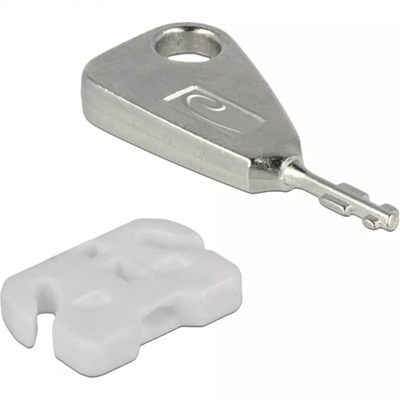Sada blokátorov USB portov pre USB-A konektor samica, zámok biela/strieborná, 5x blokátor USB portu, 2x kľúč