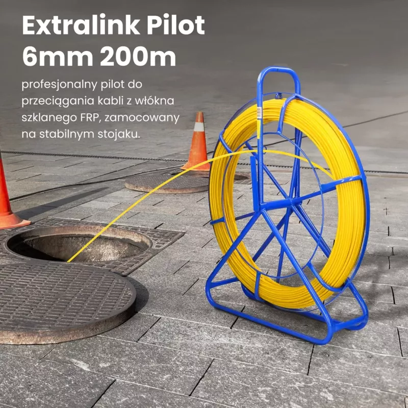 Extralink tyč na ťahanie káblov Pilot 6mm 200m optické vlákno FRP žltá