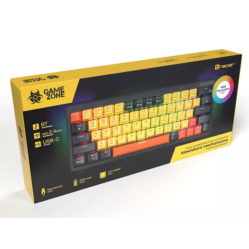 Mechanická klávesnica Tracer Gamezone EVO2 Hot Swap 63 (žltá)