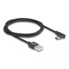 USB 2.0 kábel, USB-A konektor samec > USB-C konektor samec (čierny, 1 meter, opláštený, 90° zahnutý)