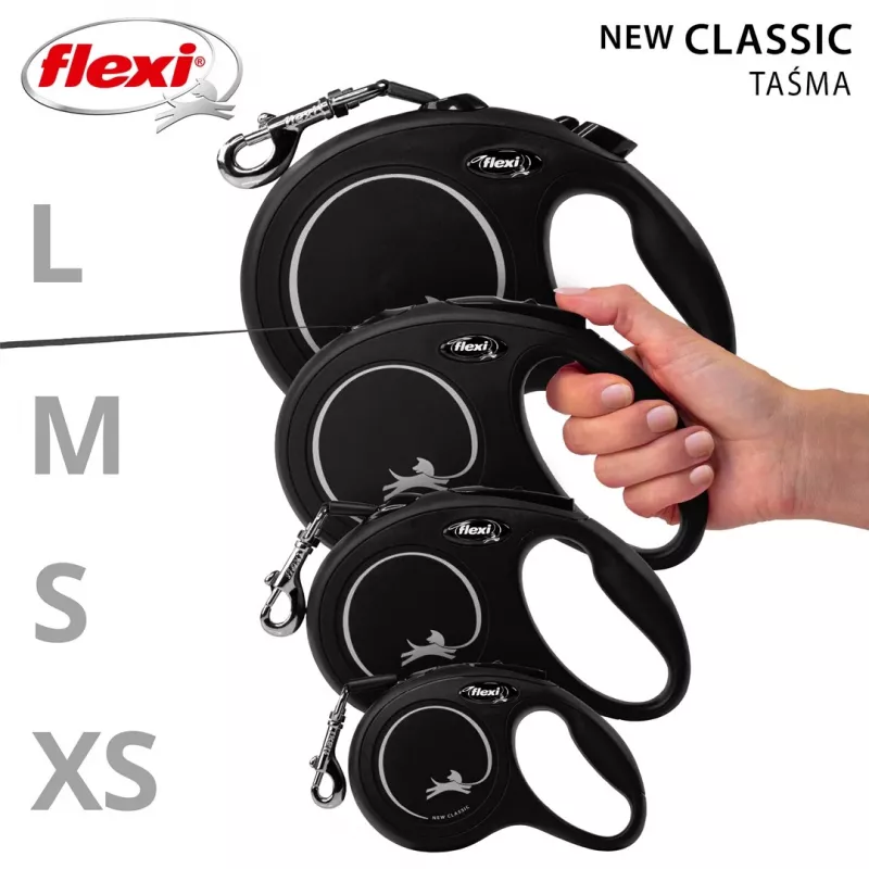 Flexi New CLASSIC 5 m čierne psie výsuvné vodítko