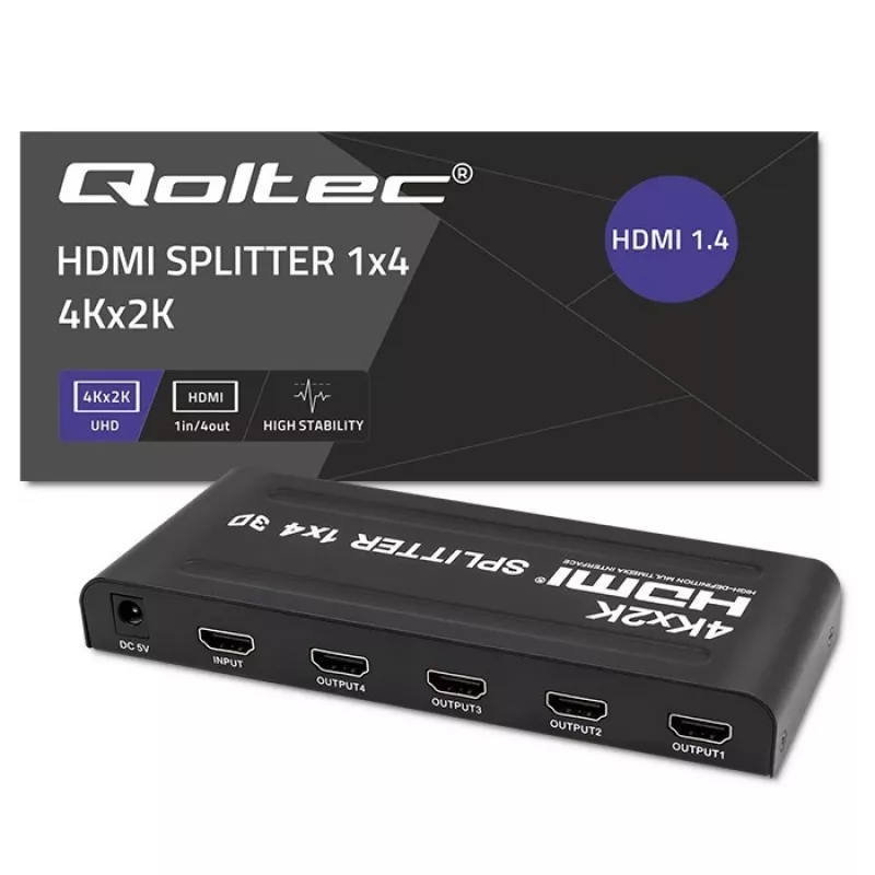 Qoltec 51798 Aktívny HDMI splitter 4 x HDMI 4K x 2K | 3.4Gb/s
