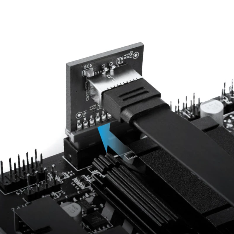 GrauGear interný adaptér 19-pinový USB 3.0 na USB 3.1 Type-E 20-pinový Key A, 90 stupňov