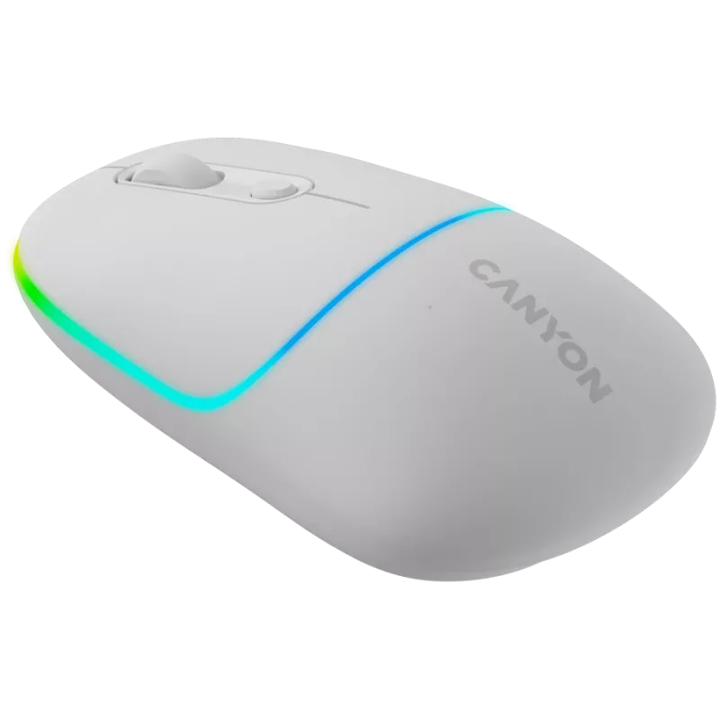 Canyon MW-22 CNS-CMSW22SW myš – 2-in-1 Bluetooth/2,4 GHz – optická – 800/1200/1600 DPI – 4 tlačidlá – RGB podsvietenie – nabíjacia – snehovo-biela