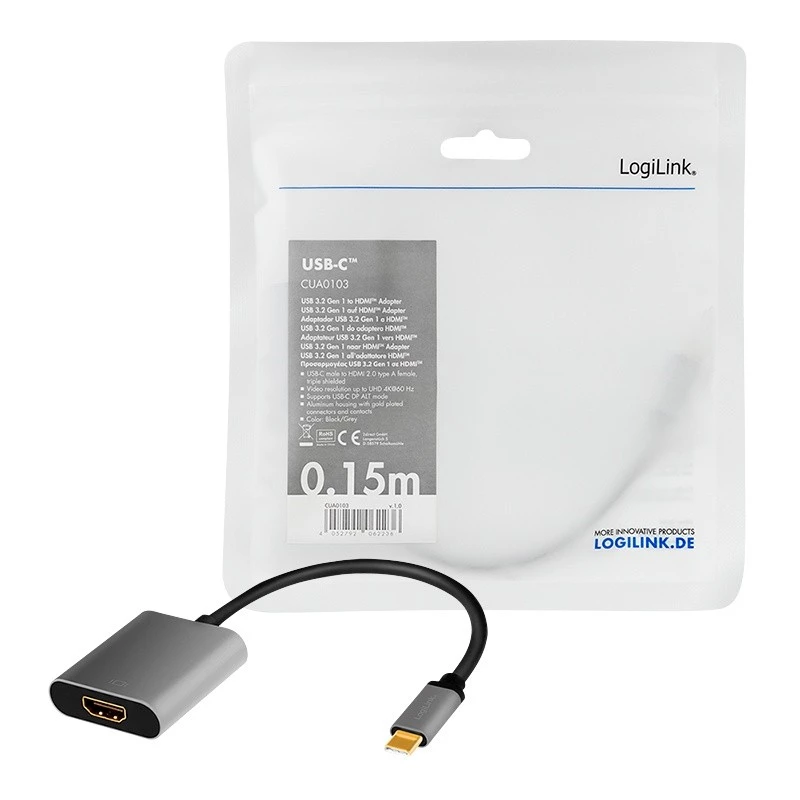 LogiLink CUA0103 USB 3.2 Gen1 Type-C na HDMI-A kábel 0,15 m čierna sivá