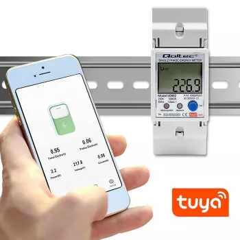 Qoltec 50882 Jednofázový elektronický merač spotreby energie na lištu | Wi-Fi | TUYA | 230V | LCD