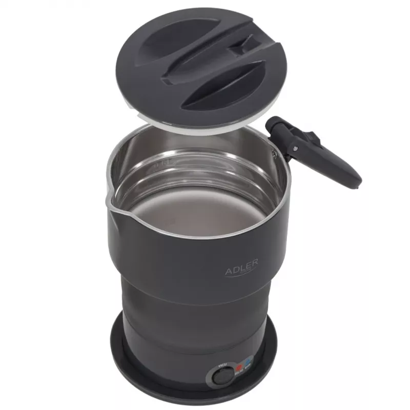 Elektrická rýchlovarná kanvica Adler AD 1377G, objem 0,6 L, 600 W, sivá, plast/silikón/nerez