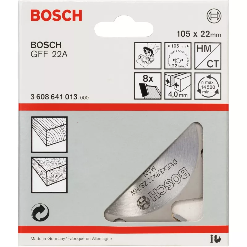 Bosch 3608641013 drážkovacia fréza, 105 x 22 mm, 8 zubov, pre GFF 22 A