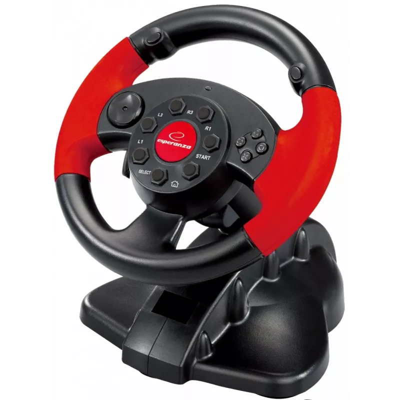 Volant ESPERANZA EG103 herný ovládač — PC/PS2/PS3, 13 tlačidiel, vibrácie, akcelerometer, čierny/červený
