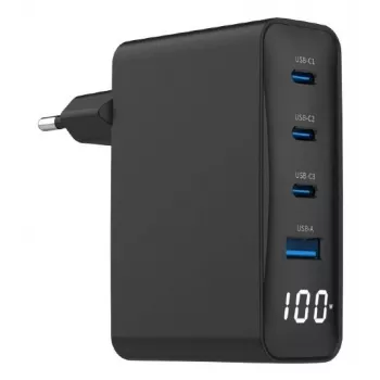 Gembird TA-UC-PDQC100LCD-01-BK Nabíjačka pre mobilné zariadenia, notebook, smartfón, čierna, AC rýchlonabíjanie, interiér