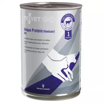 Mokré krmivo pre psov TROVET UPV Unique Protein Venison 400 g — obmedzený jediný zdroj bielkovín