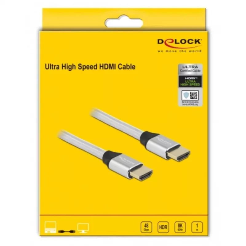 HDMI kábel DeLOCK Ultra High Speed 48 Gbit/s 8K 60 Hz strieborný 1 m