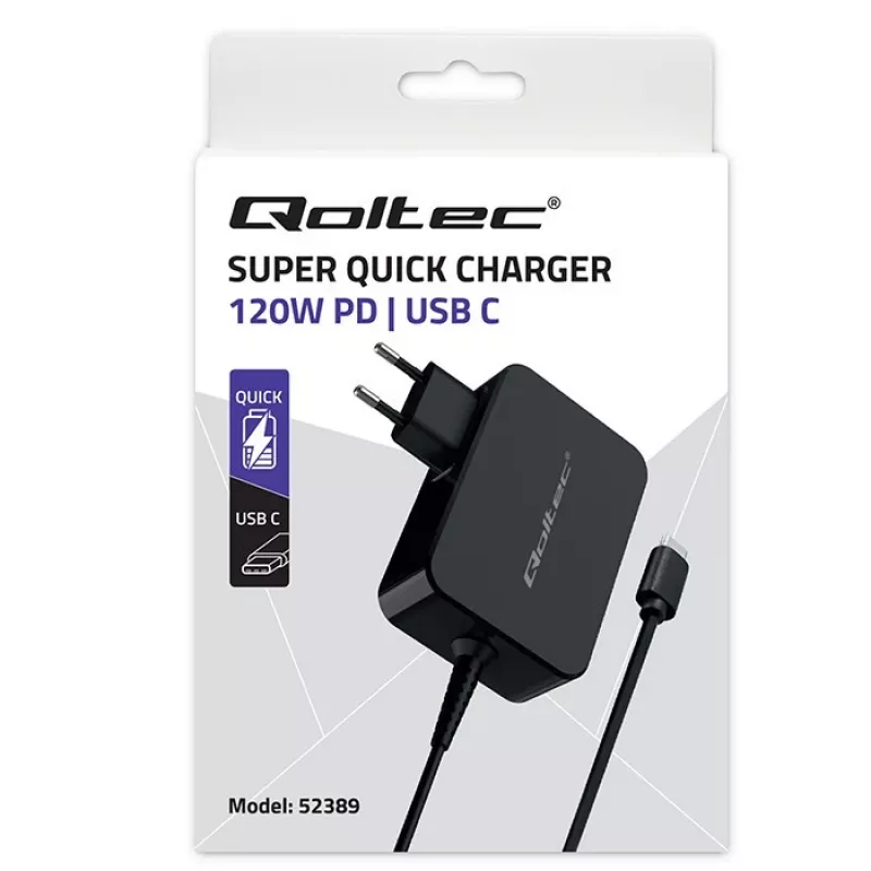 Qoltec PD 120W Turbo Fast Charger | 5-28V | 3-4.5A | USB-C | čierna