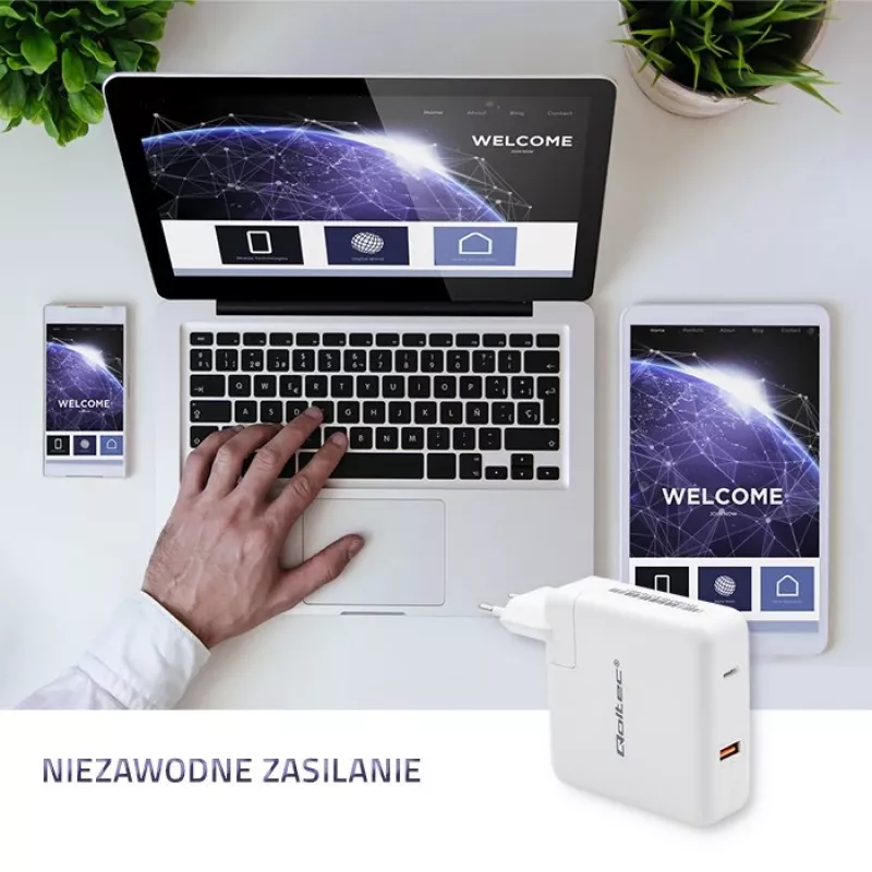 Qoltec GaN nabíjačka FAST 108W | 5-20V | 3-4.7A | USB C | biela