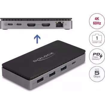 DeLOCK USB Type-C dokovacia stanica 4K Dual HDMI MST USB Gigabit LAN PD 85W