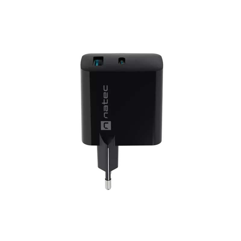 Káblová nabíjačka pre mobilné zariadenia NATEC NUC-2143, 45 W, USB-C PD 3.0 + USB-A QC 3.0, 110–240 V, čierna