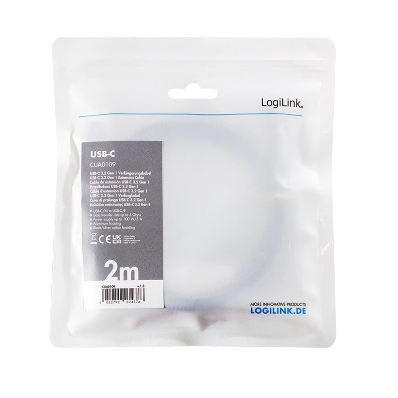 USB 3.2 Gen1 Type-C na USB-C/F, PD, 2m