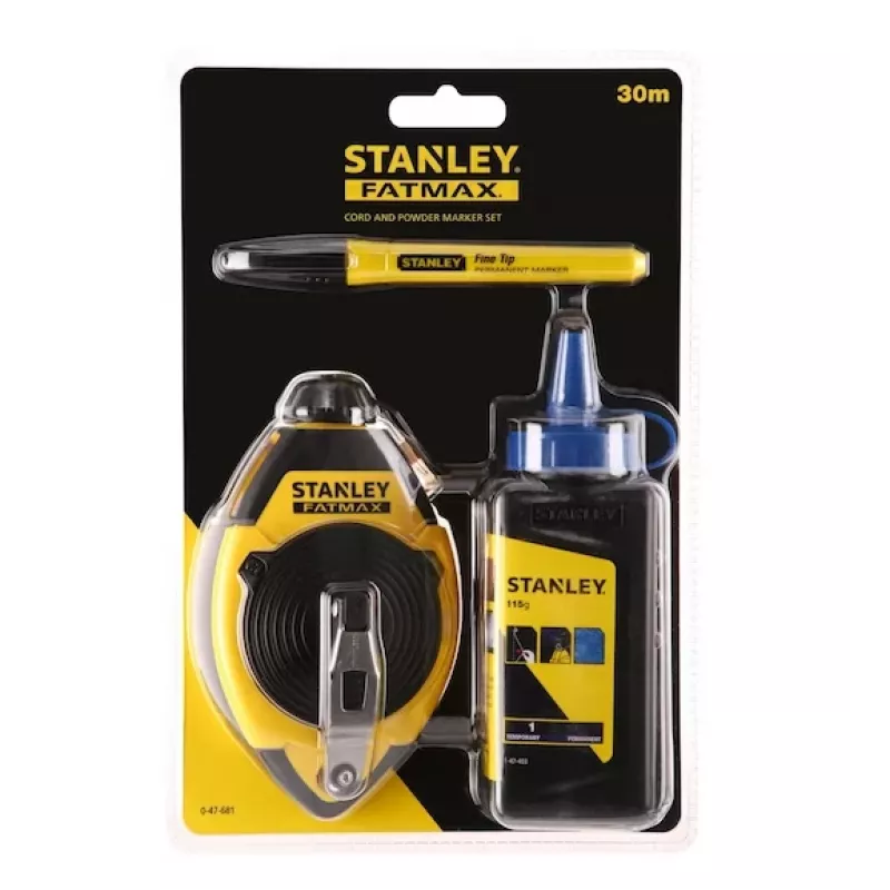 Sada šnúry na vyznačovanie STANLEY FATMAX 30 m, plastové puzdro, čierna/žltá (0-47-681)