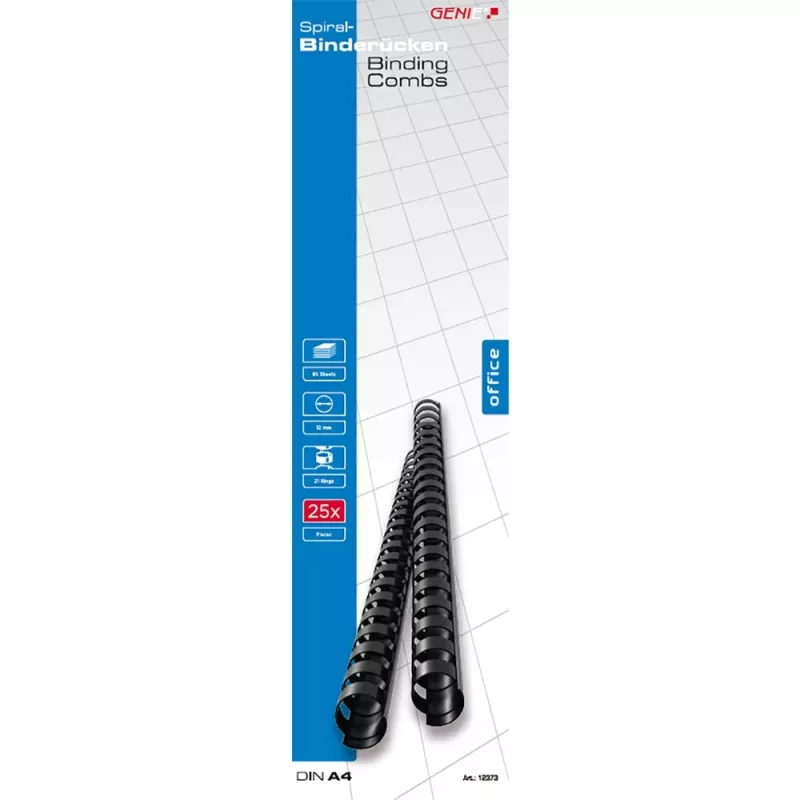 Genie 12373 - chrbátové väzby - čierne - 85 listov - plast - 1,2 cm - 120 mm