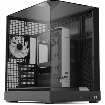Skriňa typu tower APNX V2 s tromi tvrdenými sklenenými panelmi, čierna