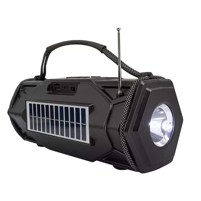 Tracer Explorer TRAGLO47616 prenosný Bluetooth reproduktor, TWS, Bluetooth 5.3, 15 W RMS, rádio FM, baterka, solárny panel, powerbanka 1800 mAh, microSD, čierny