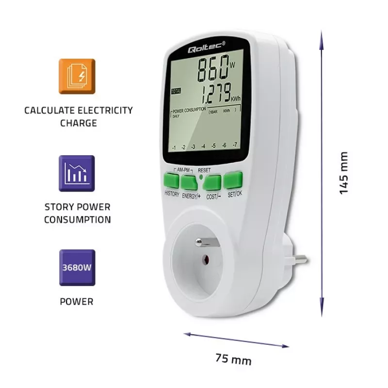 Merač výkonu QOLTEC PM0627 3680W s históriou — QOLTEC PM0627 3680W