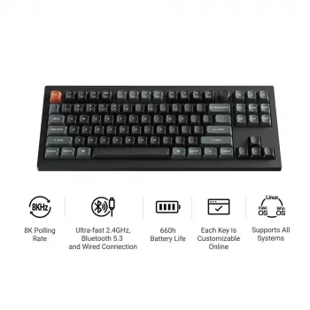 Mechanická klávesnica Keychron V3 Ultra 8K – kábel & Bluetooth, QWERTY, RGB, čierna