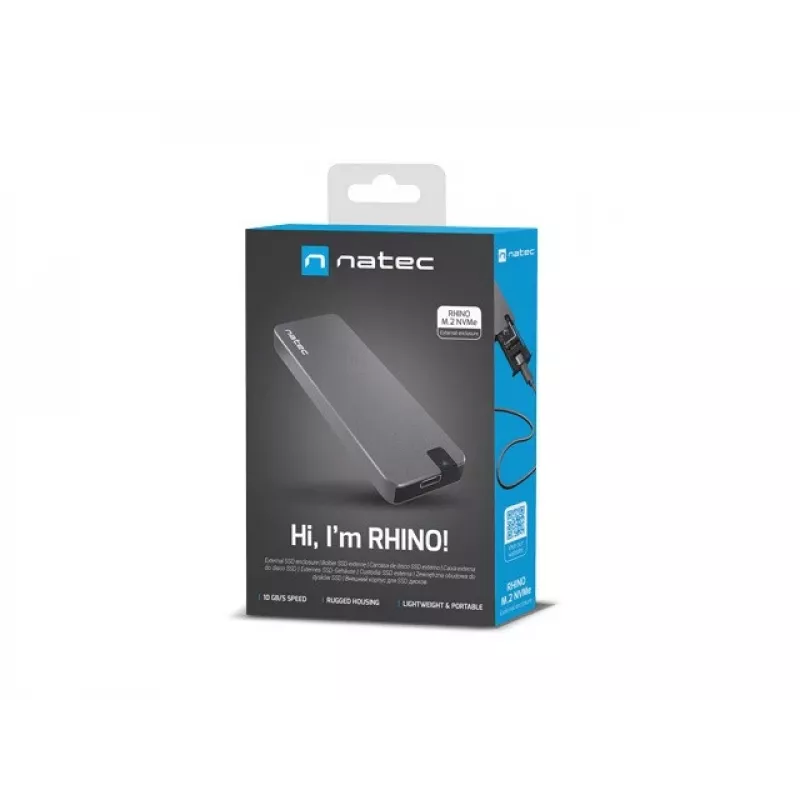 Natec Rhino NKZ-1953 puzdro na SSD M.2 NVMe, USB-C 3.2 Gen 2 10 Gbps, M.2 2230/2242/2260/2280, až 2 TB, hliník