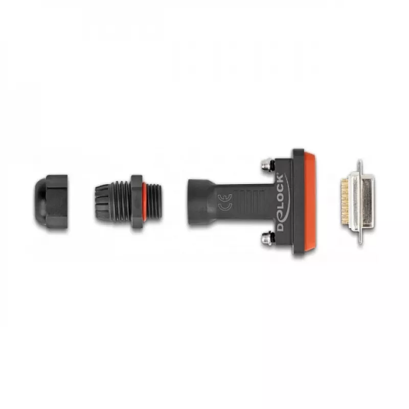 DeLOCK D-Sub 15-pinový konektor samica IP67 vodotesný čierny/oranžový