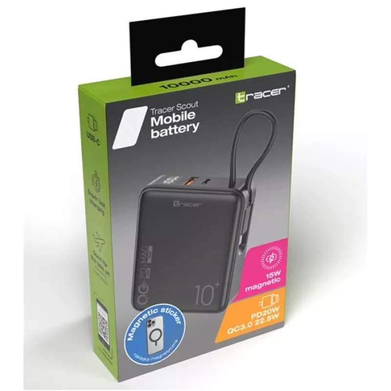 Prenosná nabíjačka Tracer Scout 10000 mAh MAG+PD+QC