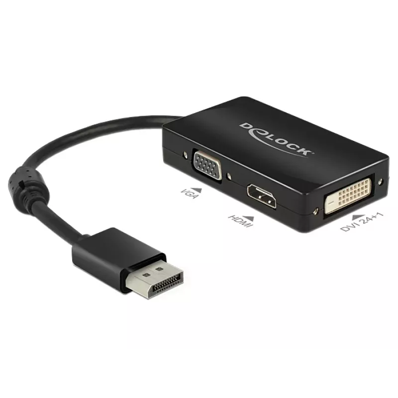 DeLOCK 0,16 m DisplayPort/VGA+HDMI+DVI VGA (D-Sub)+ HDMI + DVI čierna