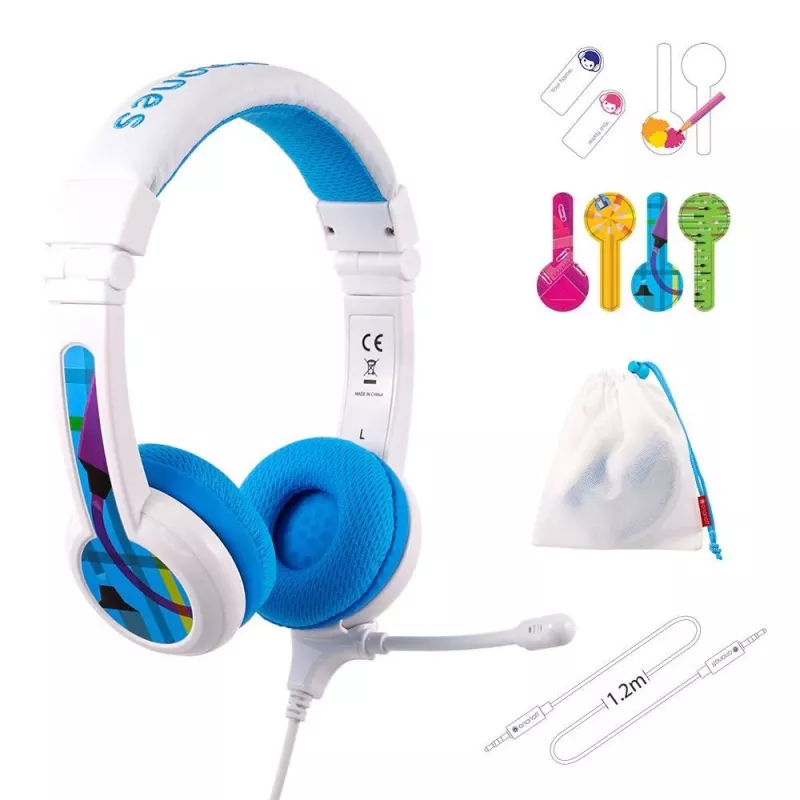 BuddyPhones School+ BP-SCHOOLP-BLUE detské slúchadlá s mikrofónom, 3+, 85 dB, modré