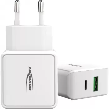 ANSMANN HC218PD - napájací zdroj - 18 W - 3000 mA - PD, QC 3.0 - 2 výstupné porty (USB, USB-C) - biely (1001-0111)