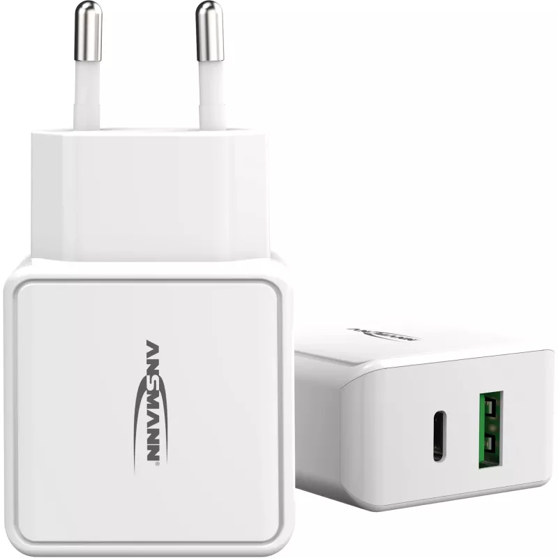ANSMANN HC218PD - napájací zdroj - 18 W - 3000 mA - PD, QC 3.0 - 2 výstupné porty (USB, USB-C) - biely (1001-0111)
