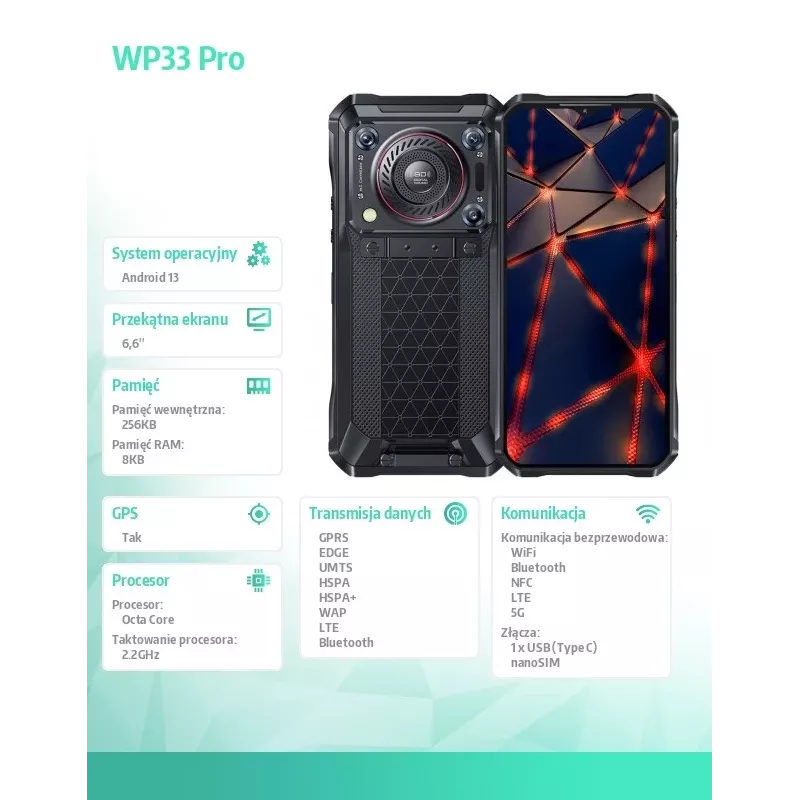 Smartphone Oukitel WP33 Pro 5G, 8GB RAM/256GB, DS, 22000 mAh, sivá