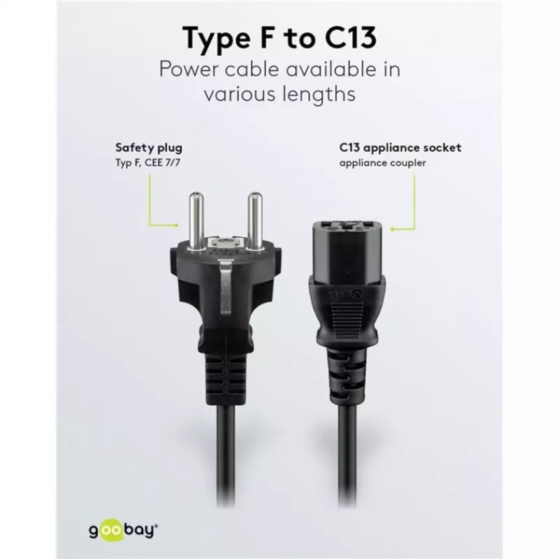 Goobay IEC kábel 5 m čierny sieťová vidlica typ F IEC C13 H05VV-F3G