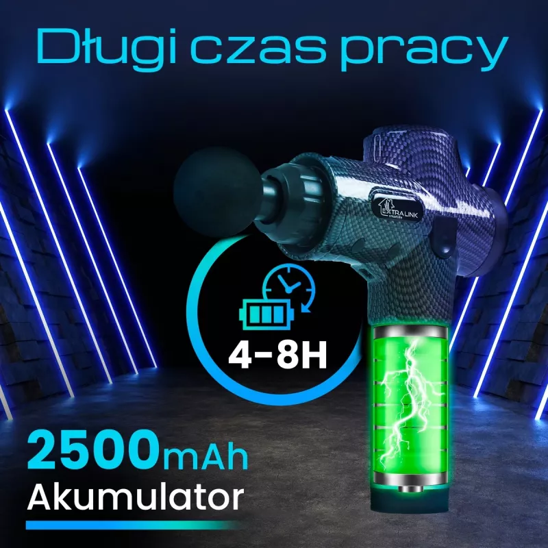 Masážna pištoľ Extralink MSG-01-PRO 3800 ot/min 6 nástavcov